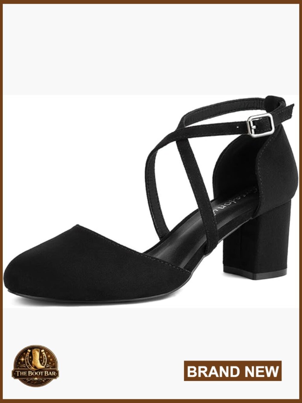 Low Block Heeled Dress Pumps, 2.5 Inch, Round Toe Cross Strap, Chunky Heel,